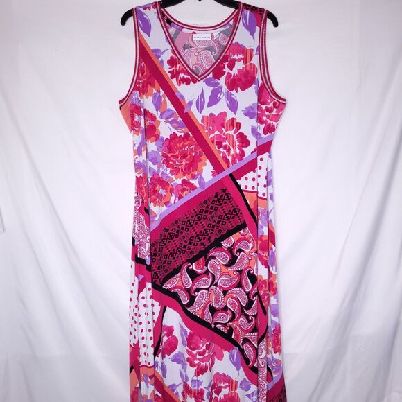 Susan Graver Maxi Dress XLP Floral Paisely Pink Liquid Knit - Picture 1 of 9
